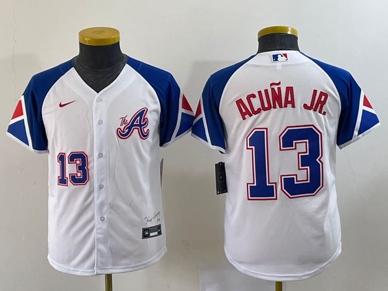 Women's Atlanta Braves #13 Ronald Acuña Jr. White 2023 City Connect With Patch Stitched Baseball Jersey(Run Small) Women's Atlanta Braves #13 Ronald Acuña Jr. White 2023 City Connect With Patch Stitched Baseball Jersey(Run Small)